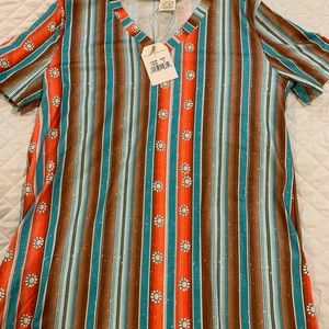 NWT turquoise/coral print top. Great colors!